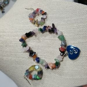 Jewelry Set Multi Colored Natural Stones Earrings & Bracelet